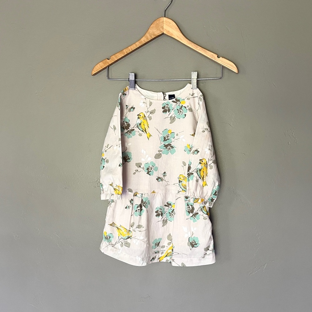 BabyGap Toddler 3 Years Floral Bird Drop Waist Long Sleeve Dress - Picture 2 of 9
